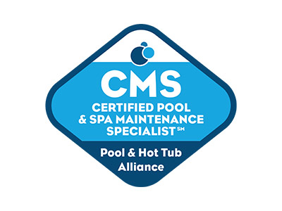 CMS Certified Pool & Spa Maintenance Specialist badge by Pool & Hot Tub Alliance