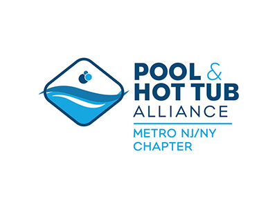 Logo for the Pool & Hot Tub Alliance, Metro NJ/NY Chapter, featuring a blue diamond icon with water waves.