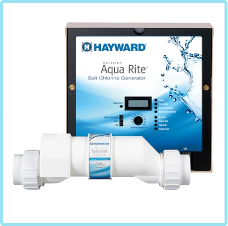 salt system control panel beside pool equipment in sunlight