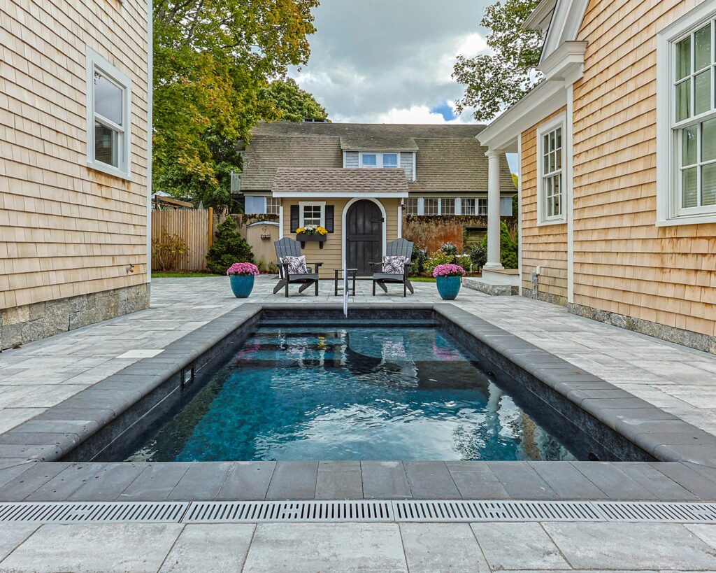 plunge pools for small spaces in a modern backyard with landscaping