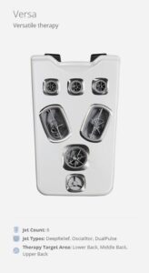 Versa versatile therapy device with six jet outlets for back treatment.