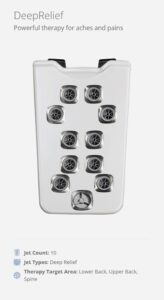 DeepRelief therapy device with multiple jet nozzles on a white pad for aches and pains.