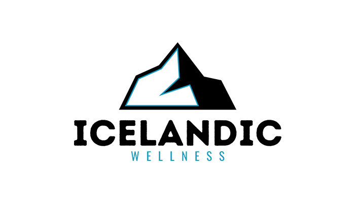 Brand logo for Icelandic Wellness featuring a stylized mountain icon in black and light blue with bold 'ICELANDIC' and lighter 'WELLNESS' text.